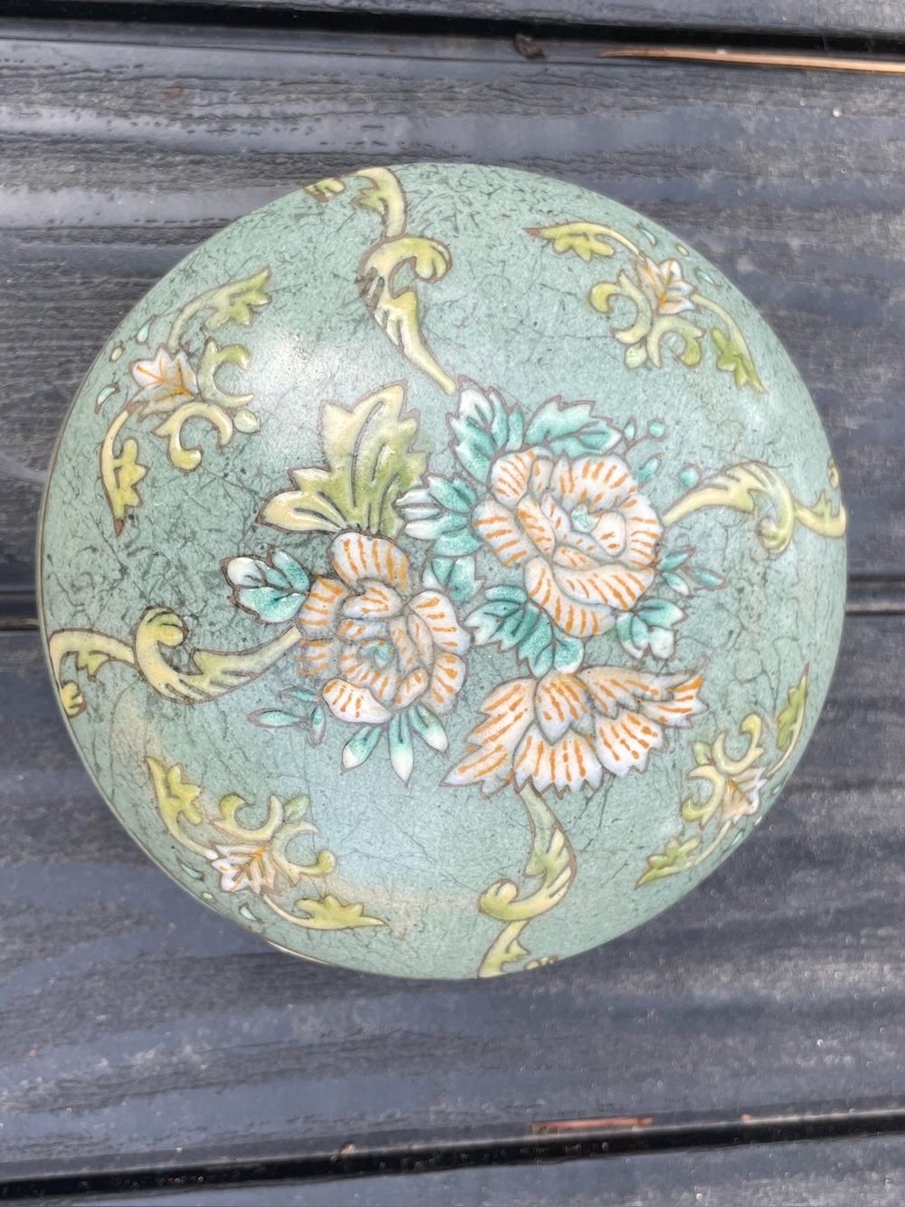 Decorative Floral Ceramic Home Art Bowl in Sage Green